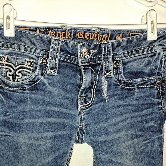🪨 Rock Revival Allegra Skinny Jeans W/Leather Embroidered Flap Pockets size 25 - Picture 14 of 16